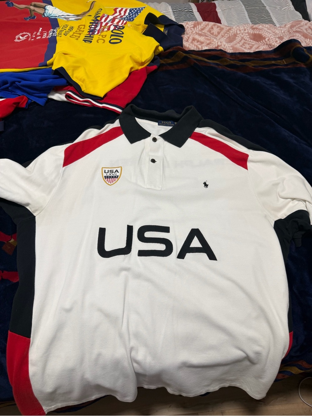 Polo by Ralph Lauren White USA Polo Shirt with Red & Black Accents